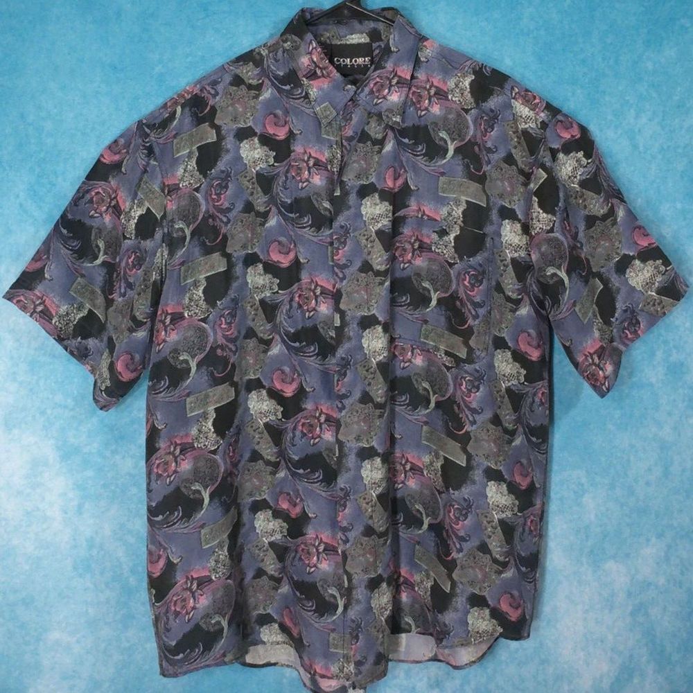 Colore Italia 100% Silk Short Sleeve Button Up Shirt, Men's, Size Medium